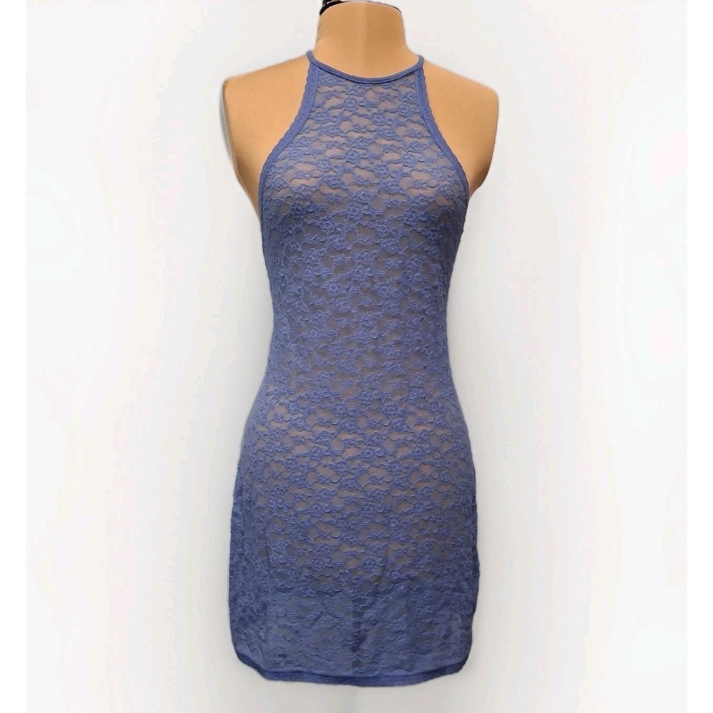 Victorias Secret Lace Periwinkle‎ Halter Nightie Nightgown Lingerie Sheer Sexy L